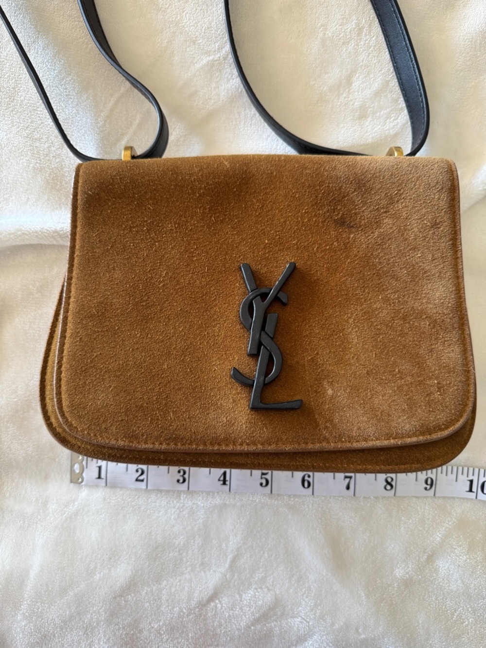 Saint Laurent Brown Suede Crossbody Bag with Black YSL Hardware (pre-loved) - Picture 12 of 15